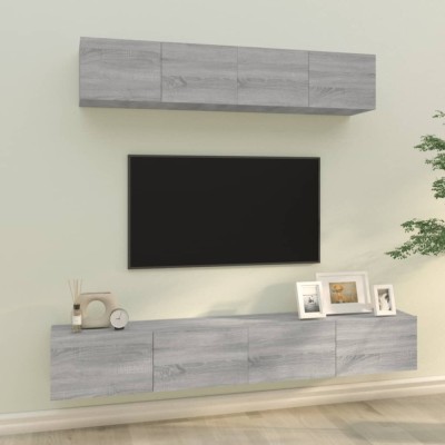 Gossi set dulapuri tv, 4 piese, gri sonoma, lemn prelucrat foto