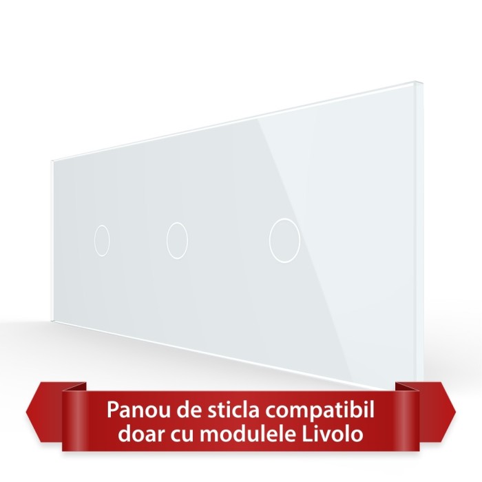 Panou Intrerupator Simplu + Simplu + Simplu cu Touch LIVOLO din Sticla, Standard Italian - 6/7M SmartElectro IntelligentHouse