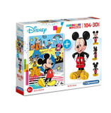 Puzzle supercolor + model 3D Mickey Mouse, 104 piese, Clementoni