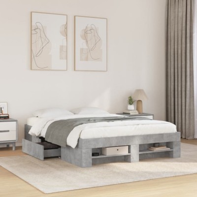 vidaXL Cadru de pat, gri beton, 140x190 cm, lemn prelucrat 3295502 foto