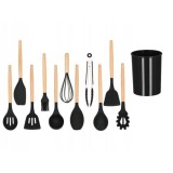 Set ustensile&nbsp;bucatarie, silicon si bambus, negru, 12 piese, Springos GartenVIP DiyLine