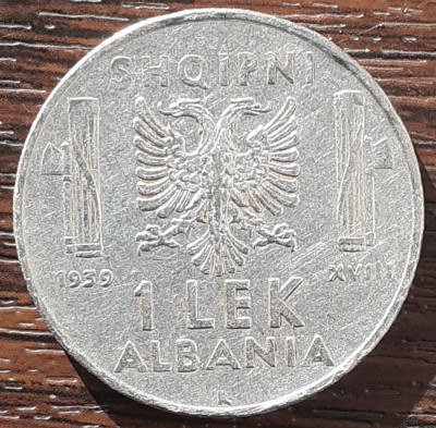 (M2461) MONEDA ALBANIA - 1 LEK 1939, OCUPATIE ITALIANA, VITTORIO EMANUELE III foto