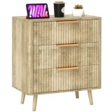 HOMCOM Comodă 3 sertare cu m&acirc;nere și picioare din pin, efect de lemn canelat, pentru cameră, living, hol, stejar | Aosom Romania