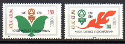 NORVEGIA 1980, Aniversari - 100 de ani Organizatii Crestine, serie neuzata, MNH foto