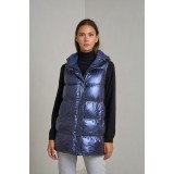 Vesta midi fara maneci cu aspect metalizat bleumarin, Levy