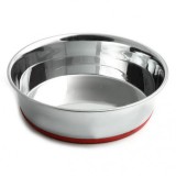 Castron din inox pentru caini, baza rosie, 0.36 l/11 cm