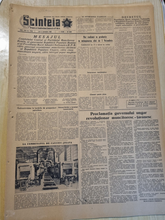 scanteia 5 noiembrie 1956-revolutia din ungaria,combinatul jilava,iasi,galati