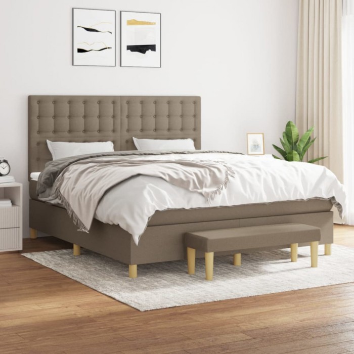 vidaXL Pat box spring cu saltea, gri taupe, 160x200 cm material textil 3137489