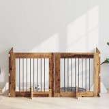 vidaXL Poartă pentru c&acirc;ini cu suporturi 4 pcs Lemn vechi 80 x 80 cm 892083