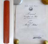 Brevet Meritul Militar clasa I in etui original, subofiter MAI, Militie RSR 1970