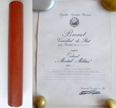 Brevet Meritul Militar clasa I in etui original, subofiter MAI, Militie RSR 1970