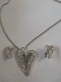 Set bijuterii INIMA nunta -CERCECI clips+COLIER-inox placat AUR 18K,Swarovski