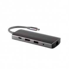 Hub USB Type-C Card Reader cu port HDMI, RJ24, 2 porturi USB 3.0, port USB 2.0 si jack audio, space gray foto