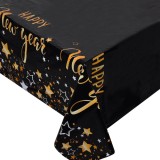 Față de Masă, Model Stele și Mesaj &quot;Happy New Year&quot;, 180x120cm, Negru, PEVA, Set 1 Buc., Oem