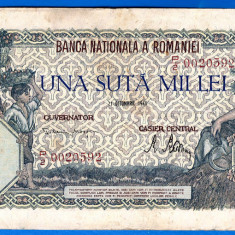 (29) BANCNOTA ROMANIA - 100.000 LEI 1946 (21 OCTOMBRIE 1946), FILIGRAN ORIZONTAL