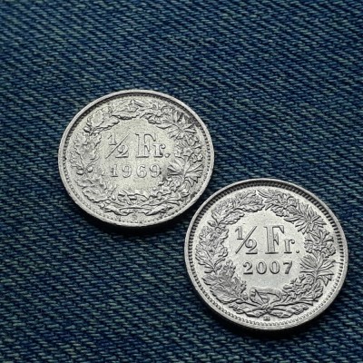 2m - Lot 1/2 Franc 1969 + 2007 Elvetia / lot 2 monede foto