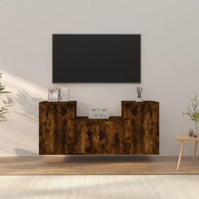 vidaXL Set dulapuri TV, 3 piese, stejar fumuriu, lemn prelucrat foto