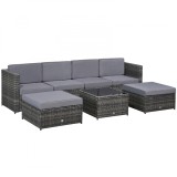 Cumpara ieftin Outsunny Set Mobilier de Exterior din Rattan 7 Piese Canapea Mese și Pufuri Design Modern pentru Grădină Gri 264x66x66 cm | Aosom Romania