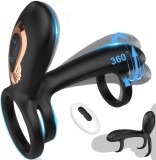 Inel de Penis cu Vibratii si Miscari Rotative, Remote Control, Silicon, USB, Negru, Guilty Toys