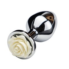 Dop Anal Rose Pleasure Small, Argintiu/Alb, Guilty Toys