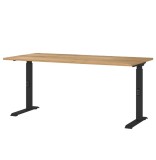 Birou reglabil pe &icirc;nălțime manual, blat stejar &amp; cadru metalic negru &ndash; premium, import Austria, Home24