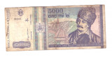 Bancnota 5000 lei mai 1993, circulata, uzata, patata