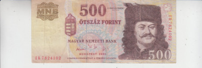 M1 - Bancnota foarte veche - Ungaria - 500 forint - 2002 foto