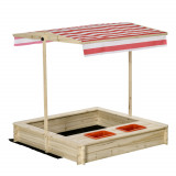 Cumpara ieftin Outsunny Loc de joaca cu nisip pentru copii 3-8 ani din lemn cu acoperis reglabil si scaune, joc pentru gradina cu 2 compartimente