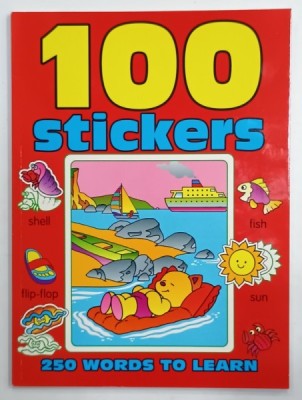 100 STICKERS , 250 WORDS TO LEARN , illustrations JORDI BUSQUETS and BICOM , ANII &amp;#039;2000 , COPERTA BROSATA foto