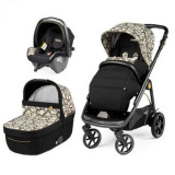 Carucior 3 in 1 Peg Perego Veloce, SLK, 0 - 22 kg, Graphic Gold, Negru / Bej