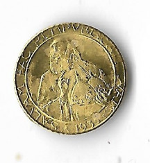 Moneda replica 20 lire 1935, miniatura, suvenir - San Marino, placata cu aur 0,375%, 0,5 g