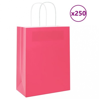 vidaXL Pungi de h&amp;acirc;rtie 250 buc cu m&amp;acirc;nere roz 21x11x28 cm foto