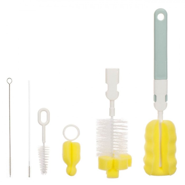 Set Perii Curățare Biberoane și Tetine, Honey Baby, 6 Bucăți, Galben/Alb