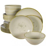 Set farfurii 24 piese, 6 persoane, Ivory Stone, Alb Ivoire cu margine aurie