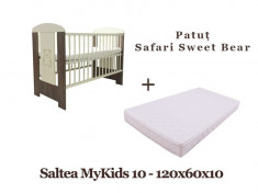 Patut copii Klups Safari Sweet Bear + Saltea MyKids Basic II 10cm foto