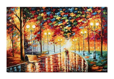 Tablou indragostiti GIGANT pictat manual, Noi doi pe aleea cu felinare, 150x100cm ulei pe panza in relief efect 3D foto