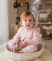 Salopeta Tricotata Groasa din Lana cu Gluga si Nasturi, pentru bebelusi, 9-12 luni Roz, 80, Roz, 9-12 luni, Fete foto