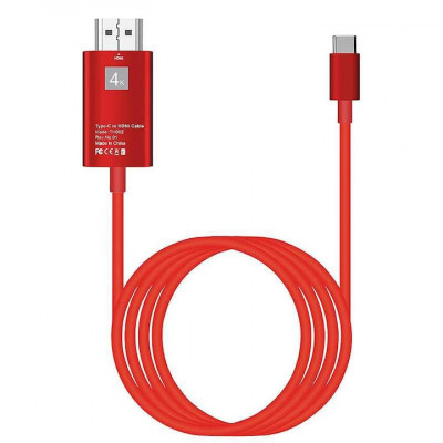 Cablu USB 3.1 Type C la HDMI 4K - Adaptor HUB de tip C pentru video HDMI 2 metri pentru Samsung Xiaomi si dispozitivele cu mufa Tip C, Rosu, BBL668 foto