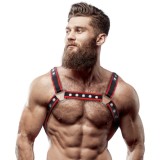FETISH SUBMISSIVE ATTITUDE - MEN&#039;S ECO-LEATHER CHEST BULLDOG HARNESS BLACK/RED