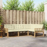 vidaXL Set canapele gradina exterior, lemn masiv acacia, pernă alb crem, 4 piese