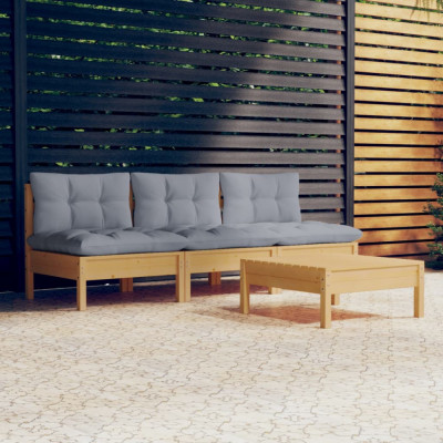 Set mobilier gradina cu perne, 4 piese, gri, lemn de pin GartenMobel Dekor foto