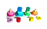 Stivuitor Forme Geometrice Lemn, 16 Piese, Multicolor, Joc Educativ, Motricitate, 2+ Ani, Coordonare Ochi-Mana, Memorie