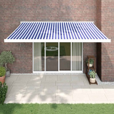 vidaXL Copertină retractabilă albastru/alb, 4x3 m, textil/aluminiu foto