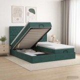 Cumpara ieftin Pat Ottoman cu Saltea si LED Verde inchis 200 x 200 cm Catifea