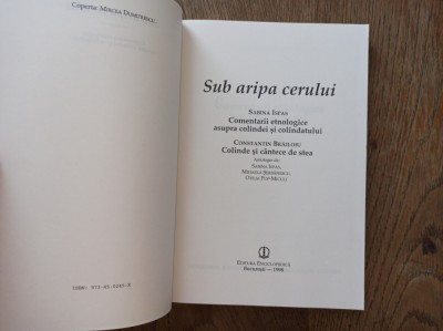 Constantin Brailoiu - Sub Aripa Cerului. Comentarii etnologice asupra colindei, 1998 foto