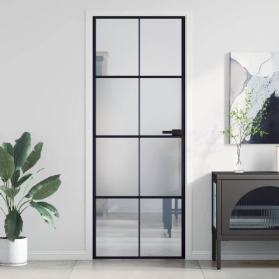Ușă de interior negru 76x201,5 cm sticlă securiz./aluminiu slim foto