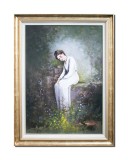 Cumpara ieftin Tablou pictat manual inramat, O floare intre flori, ulei pe panza, rama si paspartu din lemn, reproducere Nicolae Grigorescu