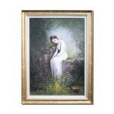 Tablou pictat manual inramat, O floare intre flori, ulei pe panza, rama si paspartu din lemn, reproducere Nicolae Grigorescu