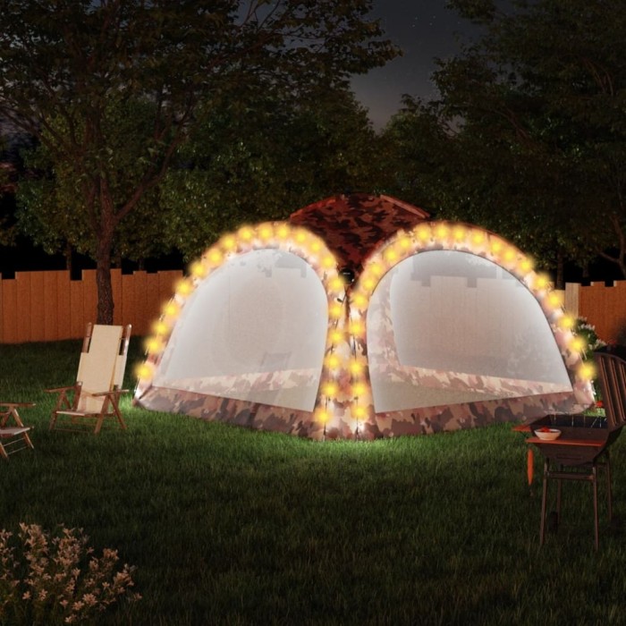 Gossi cort de petrecere cu led si 4 pereti, camuflaj, 3,6x3,6x2,3 m