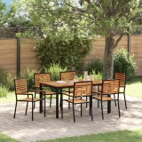 Set de mese pentru grădină vidaXL 7 piese Negru Polyratan Acacia